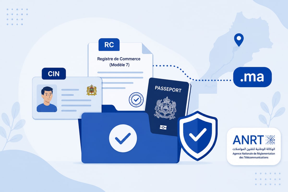Documents requis pour un nom de domaine .ma : CIN, RC Modèle 7, passeport et validation ANRT