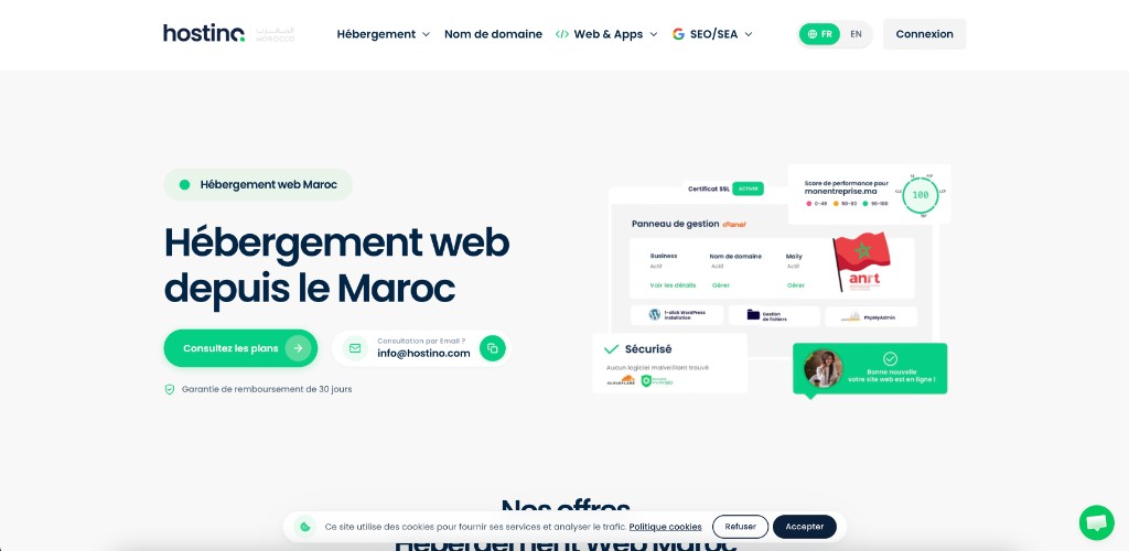 Aperçu du site Hostino — Hébergement web Maroc